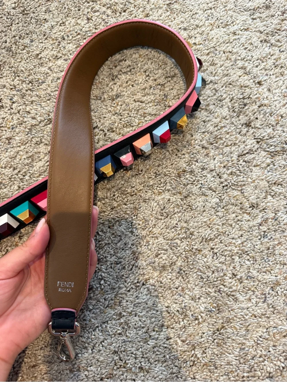 Fendi Multicolor Pyramid Stud Leather Strap with Brown Interior